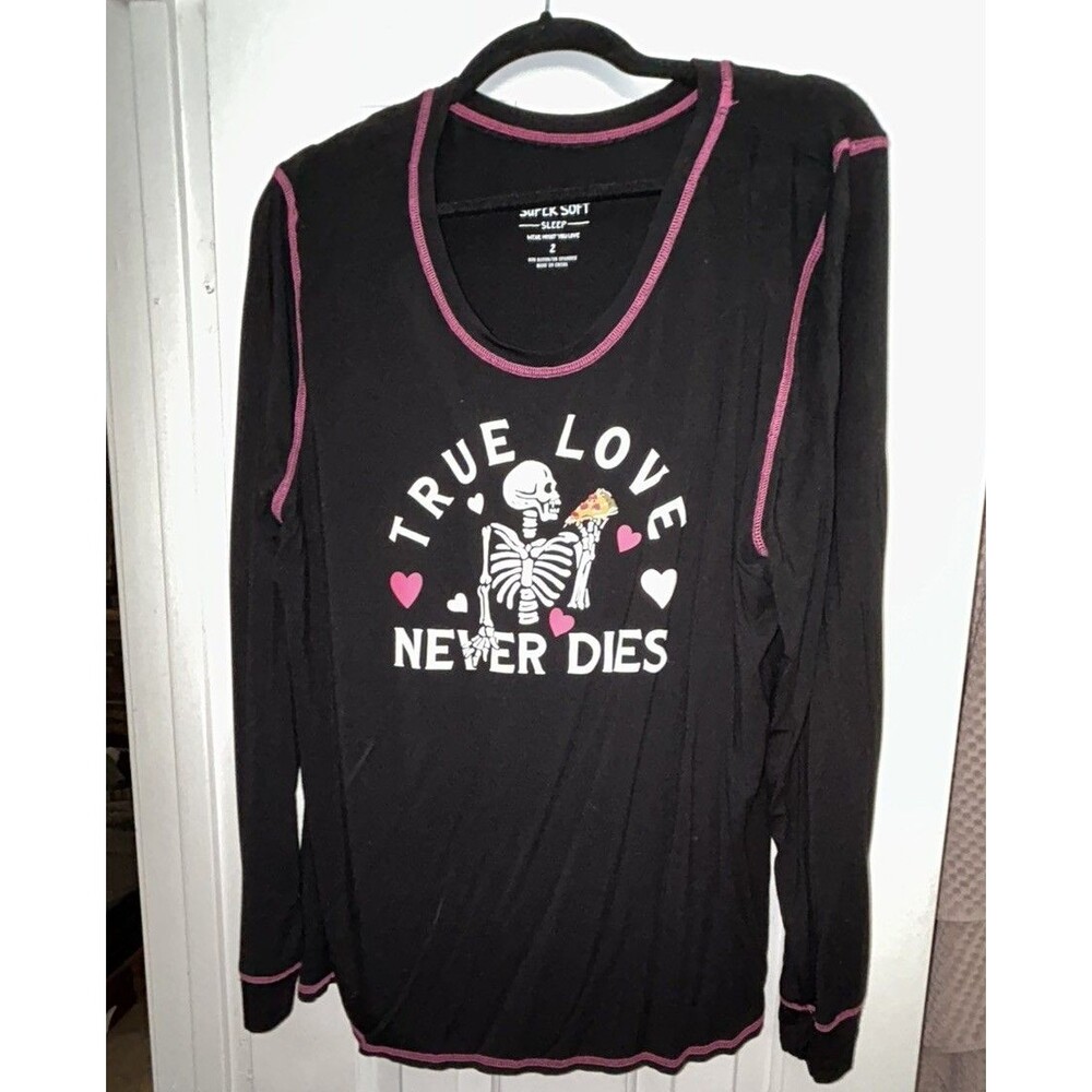 Torrid 2 (2X 18/20) Skeleton Skull Pizza True Love Super Soft Pajama Sleep Tee